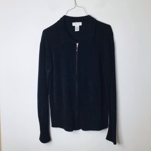 Worthington Essentials large black full zip velour chenille jacket - Picture 1 of 8